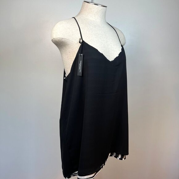 NEW EXPRESS Barcelona Cami Black and White Striped Reversible V-Neck Tank Top L - Picture 8 of 11